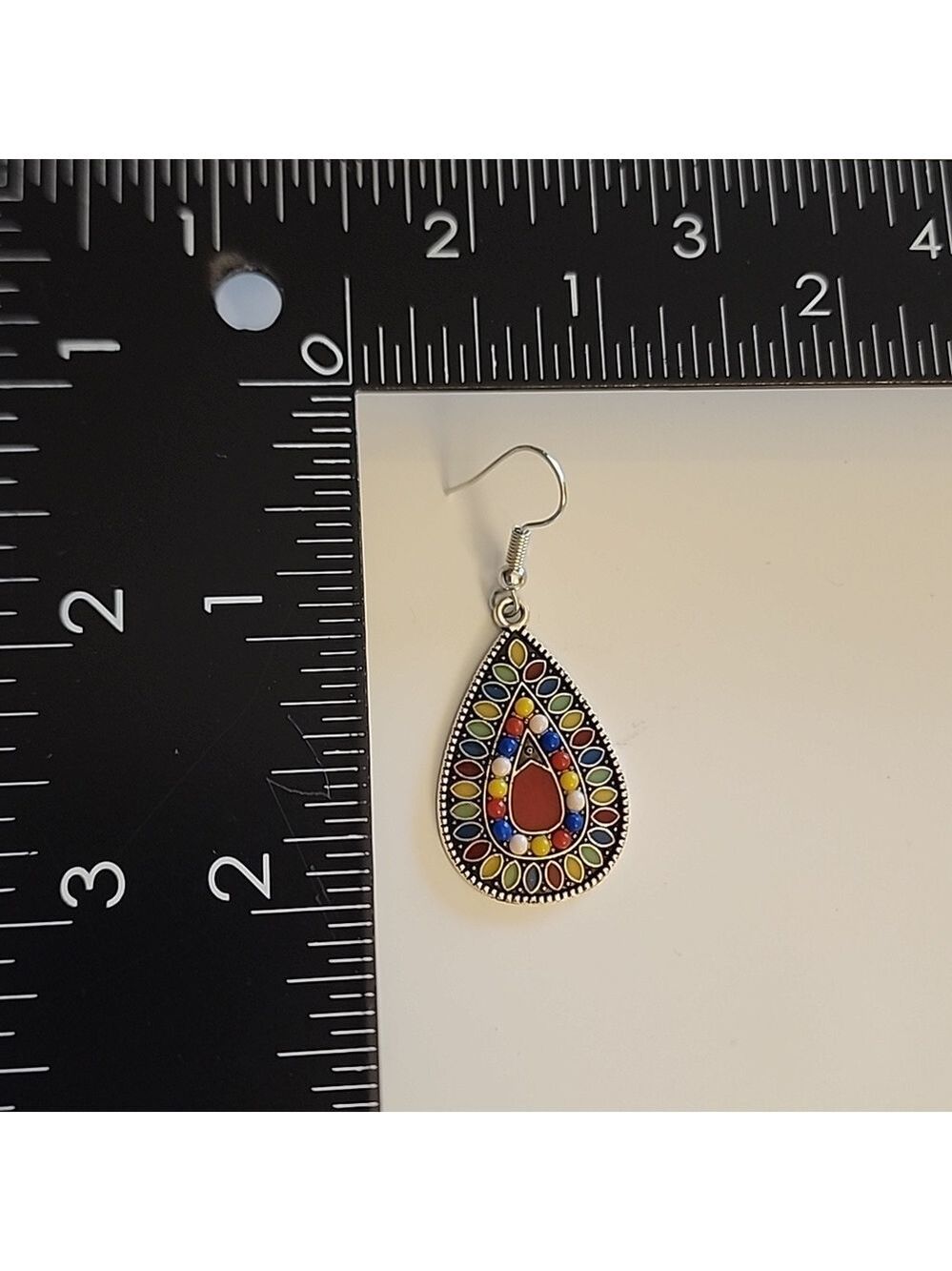 Boho TEARDROP EARRING Crimson color center EB - Picture 3 of 3